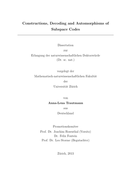 Constructions, Decoding and Automorphisms of Subspace Codes