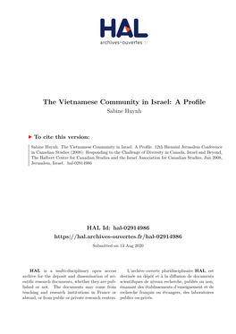 The Vietnamese Community in Israel: a Profile Sabine Huynh