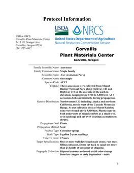 Propagation Protocol for Production of Container Acer Circinatum Plants