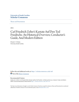 Carl Friedrich Zelter's Kantate Auf Den Tod Friedrichs