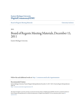 Board of Regents Meeting Materials, December 15, 2011 Eastern Michigan University