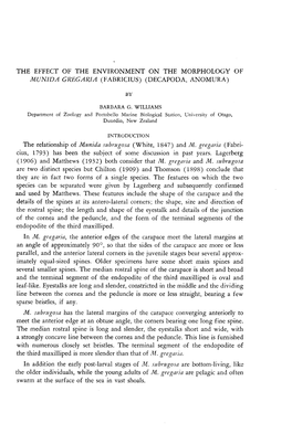 The Effect of the Environment on the Morphology of Munida Gregaria (Fabricius) (Decapoda, Anomura)