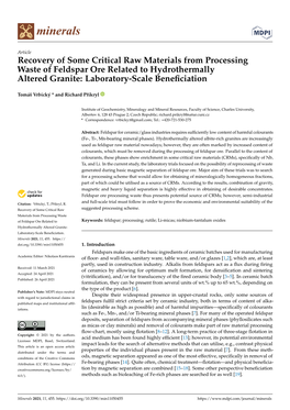 Recovery of Some Critical Raw Materials from Processing Waste of Feldspar Ore Related to Hydrothermally Altered Granite: Laboratory-Scale Beneﬁciation