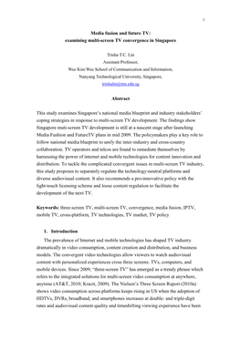 Media Fusion and Future TV: Examining Multi-Screen TV Convergence in Singapore