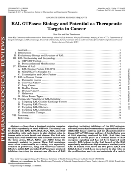 RAL Gtpases: Biology and Potential As Therapeutic Targets in Cancer