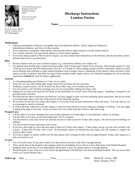 Discharge Instructions Lumbar Fusion