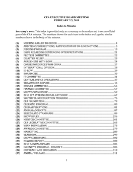 1 CFA EXECUTIVE BOARD MEETING FEBRUARY 2/3, 2019 Index To