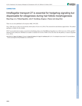 Intraflagellar Transport 27 Is Essential for Hedgehog Signaling But