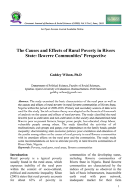 The Causes and Effects of Rural Poverty in Rivers State: Ikwerre Communities’ Perspective