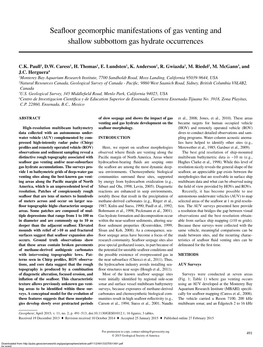 Seafloor Geomorphic Manifestations of Gas Venting and Shallow