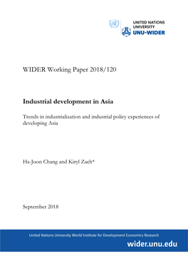 WIDER Working Paper 2018/120: Industrial Development in Asia