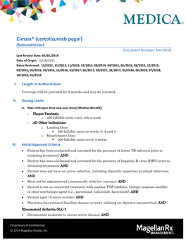 Cimzia® (Certolizumab Pegol)