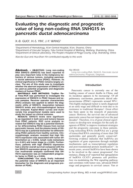 Long Non-Coding RNA SNHG15 in Pancreatic Ductal Adenocarcinoma