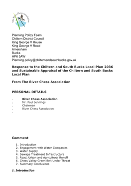 Planning Policy Team Chiltern District Council King George V House King George V Road Amersham Bucks HP6 5AW Planning.Policy@Chilternandsouthbucks.Gov.Uk