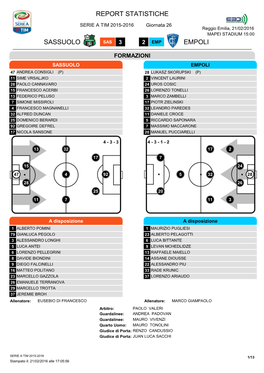 Report Statistiche Sassuolo Empoli