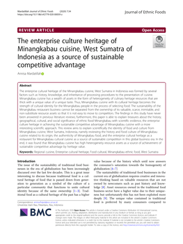 The Enterprise Culture Heritage of Minangkabau Cuisine, West Sumatra of Indonesia As a Source of Sustainable Competitive Advantage Annisa Mardatillah