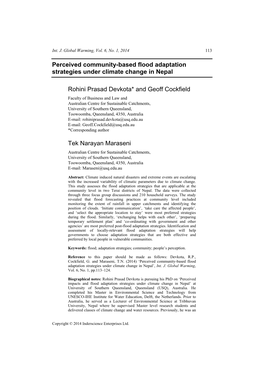 Perceived Community-Based Flood Adaptation Strategies Under Climate Change in Nepal