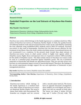 Pesticidal Properties on the Leaf Extracts of Strychnos-Nux-Vomica Plant