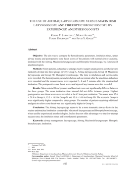 The Use of Airtraq Laryngoscope Versus Macintosh Laryngoscope and Fiberoptic Bronchoscope by Experienced Anesthesiologists