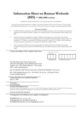 Information Sheet on Ramsar Wetlands (RIS) – 2006-2008 Version