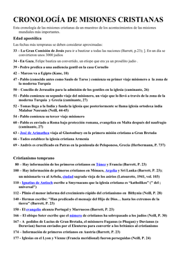 CRONOLOGÍA DE MISIONES CRISTIANAS Esta Cronología De Las Misiones Cristianas Da Un Muestreo De Los Acontecimientos De Las Misiones Mundiales Más Importantes