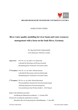 River Water Quality Modelling for River Basin and Water Resources Management with a Focus on the Saale River, Germany