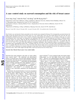 A Case–Control Study on Seaweed Consumption and the Risk of Breast Cancer