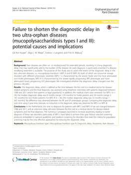 Mucopolysaccharidosis Types I and III): Potential Causes and Implications Gé-Ann Kuiper†, Olga L