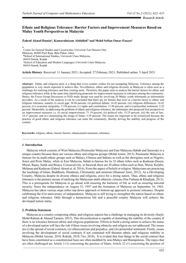 Ethnic and Religious Tolerance: Barrier Factors and Improvement Measures Based on Malay Youth Perspectives in Malaysia