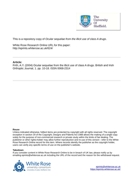 Ocular Sequelae from the Illicit Use of Class a Drugs