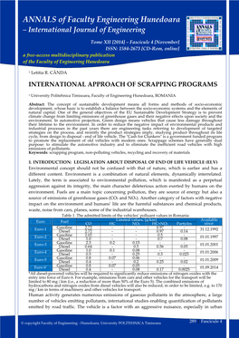 ANNALS of Faculty Engineering Hunedoara – International Journal of Engineering and Components from Dismantling of End of Life Vehicles