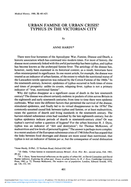 Typhus in the Victorian City