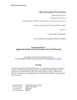Gazetteer Service - Application Profile of the Web Feature Service Best Practice
