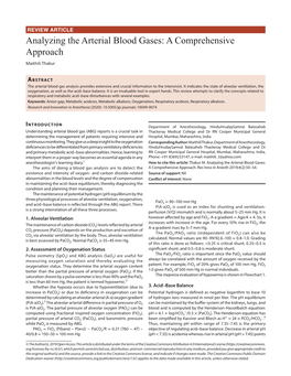 Analyzing the Arterial Blood Gases: a Comprehensive Approach Maithili Thakur