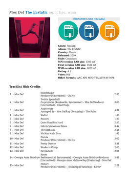 Mos Def the Ecstatic Mp3, Flac, Wma