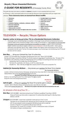 TELEVISION — Recycle / Reuse Options