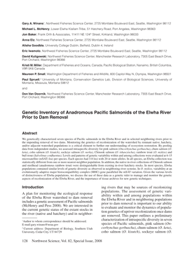 Genetic Inventory of Anadromous Pacific Salmonids of the Elwha River Prior to Dam Removal