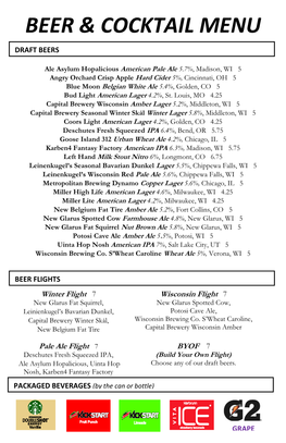 Beer & Cocktail Menu