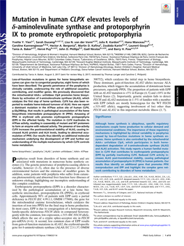 Mutation in Human CLPX Elevates Levels of Δ-Aminolevulinate