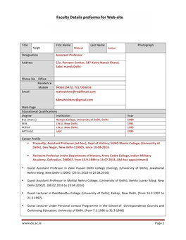 Faculty Details Proforma for Web-Site