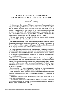 A Unique Decomposition Theorem for 3-Manifolds with Connected Boundary