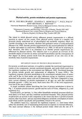 Physical Activity, Protein Metabolism and Protein Requirements