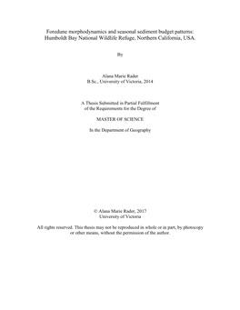 Foredune Morphodynamics and Seasonal Sediment Budget Patterns: Humboldt Bay National Wildlife Refuge, Northern California, USA