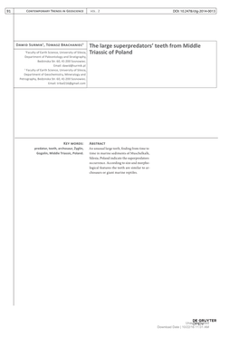 The Large Superpredators' Teeth from Middle Triassic of Poland