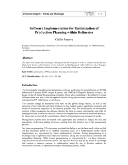 Software Implementation for Optimization of Production Planning Within Refineries