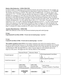 Relative Risk Reduction = |EER-CER|/CER in Clinical Studies It Is Important to Look at Both the Absolute Risk and the Relative Risk