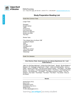 Global Learning Study Preparation Reading List