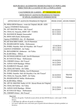 Republique Algerienne Democratique Et Populaire Direction De La Sante Et De La Population