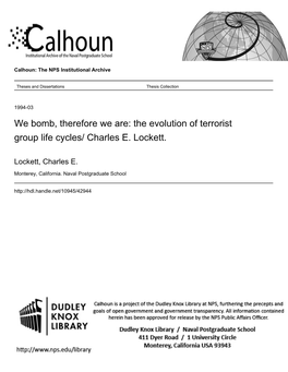 The Evolution of Terrorist Group Life Cycles/ Charles E. Lockett
