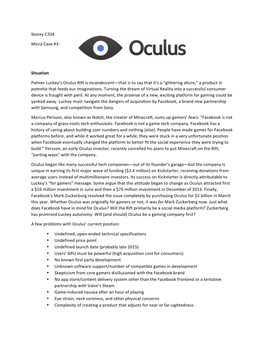 Storey C204 Micro Case #3: Situation Palmer Luckey's Oculus Rift Is